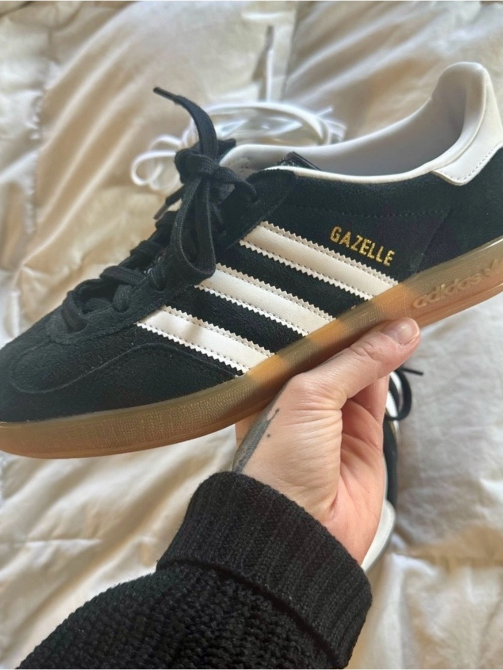 adidas Gazelle Black White Gum Sole Sneaker - Picture 1 of 3